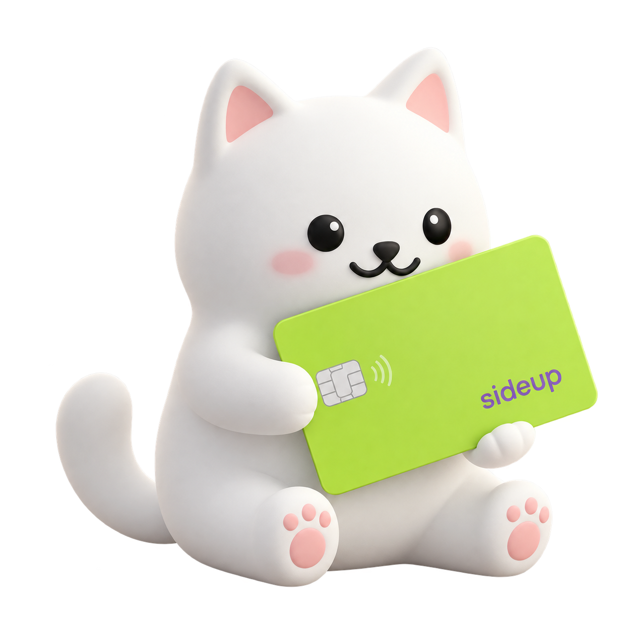 SideUp cat holding a benefits card